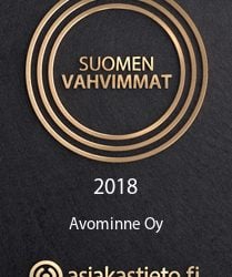 Avominne klinikoille Suomen Vahvimmat 2018 sertifikaatti